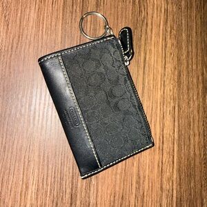 Coach Black Leather Zip Card Case with Keychain
